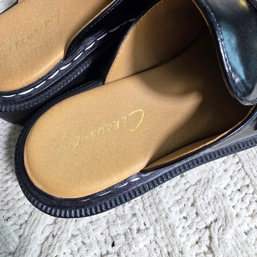 Circus by Sam Edelman Mules Chunky Loafer Black Gold Chain Platform Women 6 NEW - Picture 5 of 7